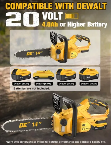 Vista 2 de [Usado] Motosierra eléctrica sin escobillas de 14 pulgadas inalámbrica para batería Dewalt de 20 V, motosierra compacta con engrasador automático