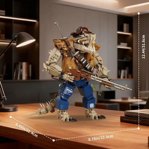 Vista 4 de Mov stone Cowboy - Juego de construcción de cocodrilo con cabeza articulada, compatible con Lego adultos, manos, pies y mandíbula, 1503 piezas