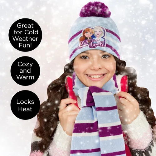 Vista 2 de Disney Frozen Girls - Conjunto de bufanda y guantes de invierno para niñas de 2 a 4 años, bufandas y guantes para niños de Frozen de Elsa y Anna, 4-7