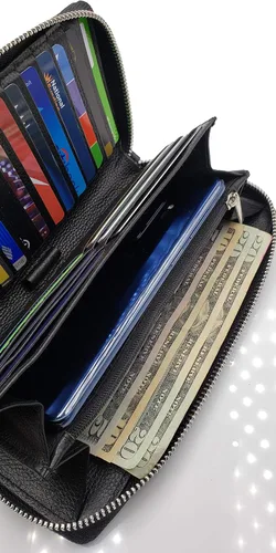 Vista 6 de Muñequera de piel auténtica de gran capacidad con protección RFID