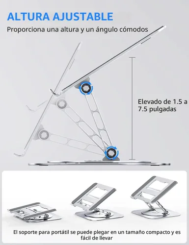 Vista 3 de AOEVI Soporte ajustable para computadora con base giratoria de 360°, elevador ergonómico plegable para computadora portátil para escritorio