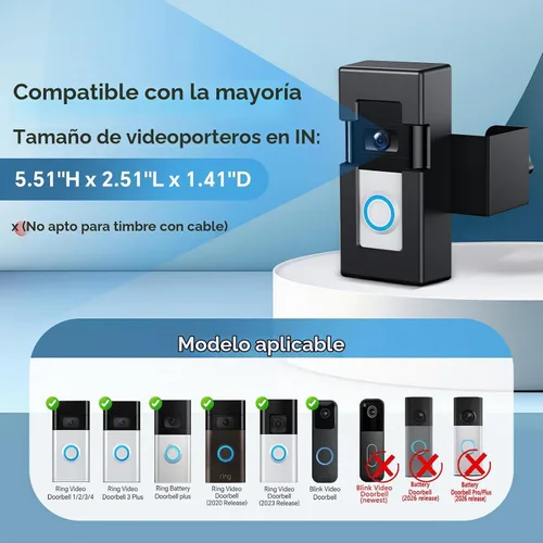 Vista 2 de Soporte Antirrobo para Timbre de Video Compatible con Timbre Inalámbrico Ring/Blink 1/2/3/3 Plus/4/Versión 2023, No Obstruye el Sensor de Movimiento
