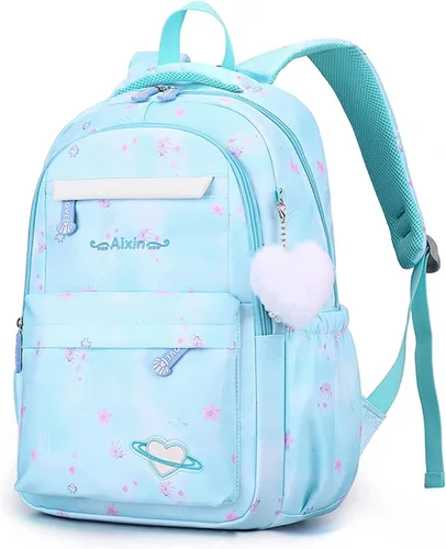 Vista 5 de Gradient Color Lightweight Large Capacity Backpack 15.6 Inch Laptop BookBag with Cute Pendant (Blue)