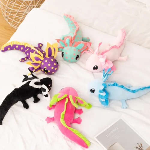 Vista 6 de Peluche realista de ajolote azul de 17.7 pulgadas, suave y largo animal de peluche de salamandra, lindo peluche de anfibio para niños, niñas, niños