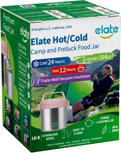 Vista 9 de Elate Tarro Térmico de Alimentos de 2 Cuartos para Comida Caliente 64oz Camp Crock de Acero Inoxidable con Aislamiento al Vacío, Recipiente