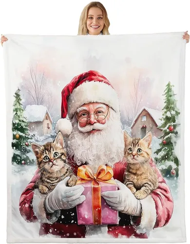 Vista 32 de Manta de cama Kawaii de Papá Noel, manta rústica de felpa con corona de Navidad para decoración rústica del hogar, manta de franela de flores rojas