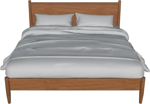 Vista 4 de Cama Queen de madera moderna de mediados de siglo con patas redondas cónicas, roble rústico