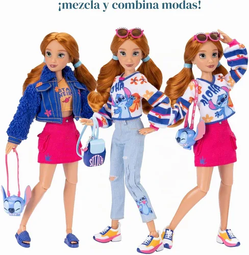 Vista 5 de Disney ILY 4EVER Muñecas de Moda Cabello Rojo Stitch de 11.5" de Alto con 13 Puntos de Articulación, Dos Conjuntos Completos para Mezclar y Combinar