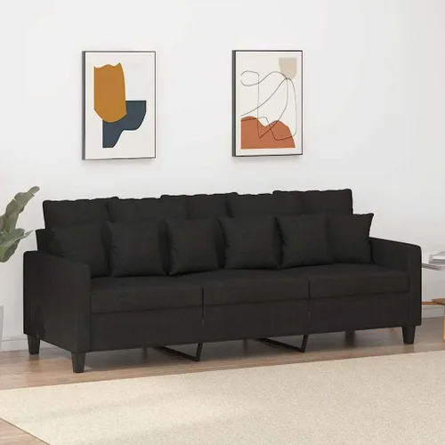 Vista 2 de vidaXL Sofá de 3 plazas, tela, metal, textileno, diseño moderno, asiento cómodo, para sala de estar o salón, negro