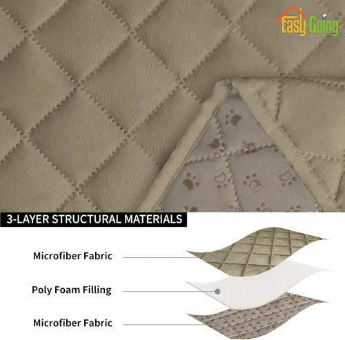 Vista 5 de Easy-Going Funda de sofá reclinable antideslizante con consola, resistente al agua, funda de sofá reclinable doble con correa ajustable, funda Beige