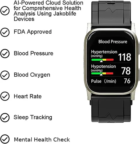 Vista 2 de Reloj inteligente AI Gold Tone Metal BP, aprobado por la FDA 510 (k), presión arterial con bolsa de aire, seguimiento mental, velocidad, oxígeno