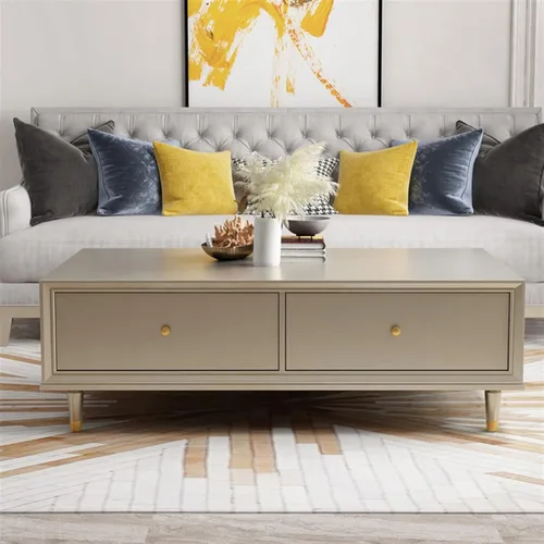 Vista 5 de Mesa auxiliar para sofá de sala de estar, mesa auxiliar rectangular clásica, mesa de centro moderna y lujosa, con cajón de almacenamiento de gran