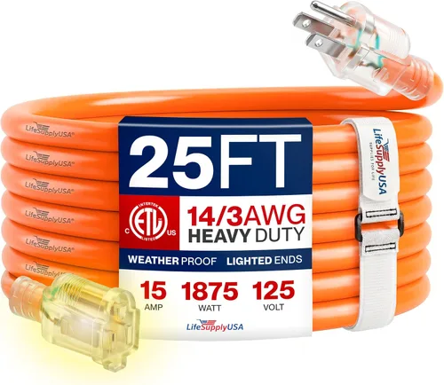 Vista 72 de Cable de extensión de 3 pies para exteriores/interiores, calibre 10/3, ultra resistente, SJTW, resistente al agua, certificación ETL, cable