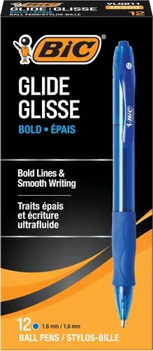 Vista 12 de BIC Glide Bolígrafos de punta gruesa azul, punta gruesa (1.6 mm), paquete de 4 unidades, bolígrafos retráctiles de punta redonda con cómodo agarre