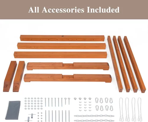 Vista 8 de SUNCREAT Soporte de hamaca de madera ajustable de 12 a 14 pies, solo soporte de hamaca de madera de alerce para exteriores, capacidad de 475 libras