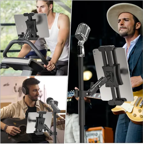 Vista 7 de Soporte de micrófono para iPad, soporte de tableta de rotación de 360 grados para micrófono con brazo de metal de 5.9 pulgadas, abrazadera Super C