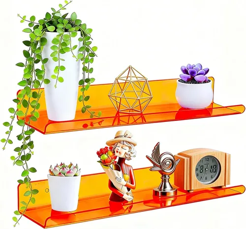 Vista 20 de ROYALITA Pequeños estantes acrílicos montados en la pared Juego de 2 12 pulgadas Estantes de exhibición de plantas para colgar en la pared