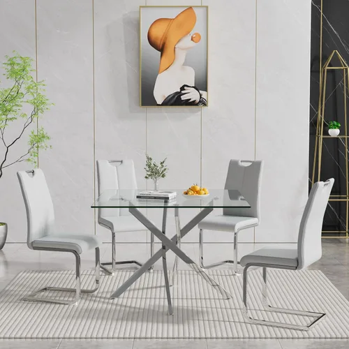 Vista 84 de HomVent Juego de mesa de comedor redonda de vidrio de 3 piezas, juego de mesa de cocina de vidrio redondo para 2 personas con 2 sillas de comedor
