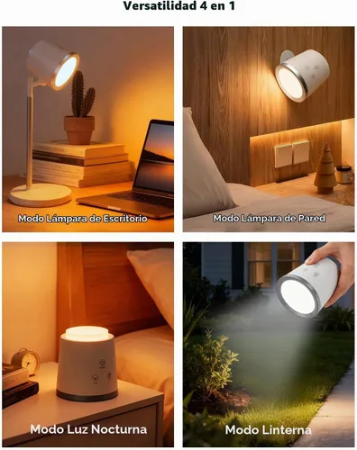 Vista 2 de Lámpara de escritorio LED recargable, luz LED magnética de montaje en pared, lámpara de lectura inalámbrica regulable con brillo ajustable y 3 modos
