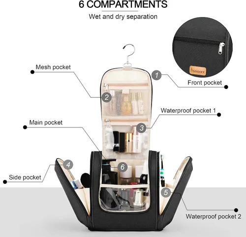 Vista 3 de COOSKY Neceser de viaje colgante extragrande para mujeres y hombres, bolsa de higiene, kit organizador de baño y ducha con soportes de banda