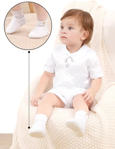 Vista 4 de Baptism Shoes for Baby Boy Infant Soft Sole Christening Sneaker 3-18 Months Blanco (White Shoes)