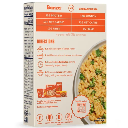 Vista 8 de Banza - Pasta de codos de garbanzos - Pasta sin gluten, alta en proteínas y baja en carbohidratos - 8 oz