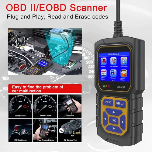 Vista 6 de Lector de código de escáner OBD2 para automóvil AT500, lector de código de falla del motor, escáner de luz, voltímetro automático, herramienta