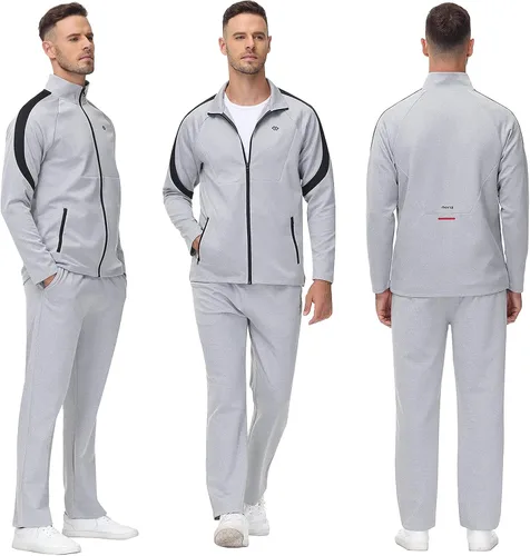 Vista 7 de MoFiz Chándal deportivo para hombre, 2 piezas, chaqueta con cremallera completa, pantalón de manga larga, casual, para correr, gimnasio