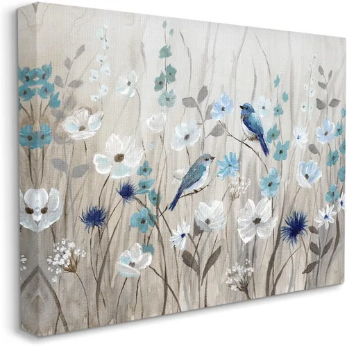 Vista 2 de Stupell Industries Lienzo decorativo para pared con diseño de pájaros y prado, diseño floral de Nan, 20 x 16 pulgadas