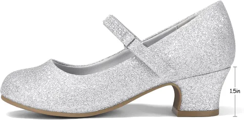 Vista 3 de K KomForme Zapatos Mary Jane para niña con tacón bajo con diamantes de imitación de princesa, zapatos planos de vestir para niños pequeños y niños