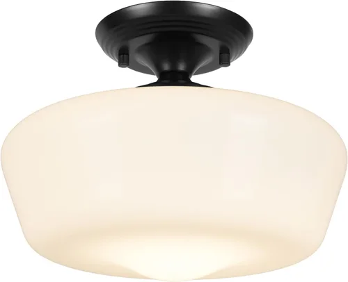 Vista 12 de Lámpara de techo estilo casa escolar semiempotrada con bombilla regulable y control remoto, lámpara de techo moderna dorada de 12" con pantalla