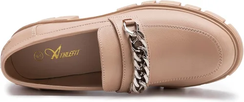 Vista 4 de Athlefit Mocasines de plataforma para mujer, sin cordones, suela gruesa, con cadena y punta redonda, zapatos de trabajo de negocios