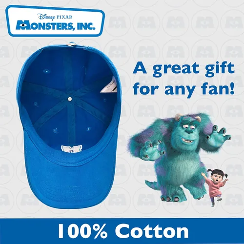 Vista 6 de Concept One Disney Pixar Monsters Inc - Sombrero de béisbol ajustable de algodón bordado con borde curvo azul rey talla L Azul Patchwork