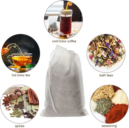 Vista 6 de 50 bolsas para preparación en frío sin desorden, bolsas de filtro de café desechables de 4x6 pulgadas, bolsas de malla fina con cordón para preparar