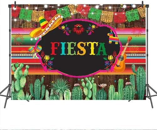 Vista 3 de Mocsicka Telón de fondo mexicano con temática de fiesta de madera rústica para decoración de fiesta de vinilo, cinco de mayo, cactus mexicano