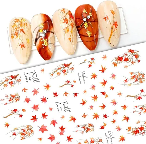 Vista 8 de Calcomanías de uñas de otoño 3D para mujer, hojas de arce de otoño, calcomanías de uñas para arte de uñas, dibujos animados, zorro, calabaza