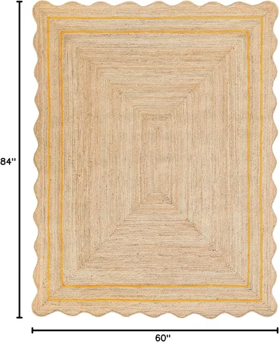 Vista 40 de Alfombra de Yute Natural Ondulada Festoneada - Corredor de Entrada Boho, Festón Estilo Granja, Blanco Roto (8'x10') Camino de entrada bohemio