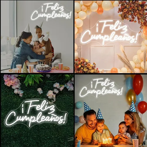 Vista 7 de Cartel de neón LED de Feliz Cumpleaños, más grande para decoración de pared con modulador de luz de cadena USB, reutilizable, letrero LED