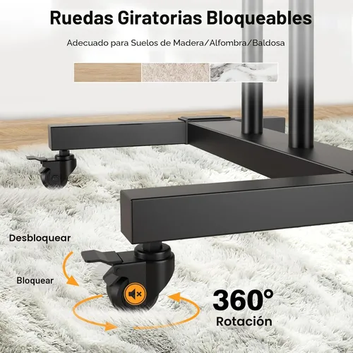 Vista 5 de TAVR Furniture - Soporte de TV móvil con ruedas, soporte de TV rodante con montaje en el suelo con ruedas bloqueables, altura ajustable para TV