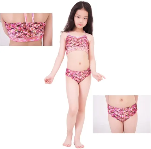 Vista 2 de Traje de baño de princesa con cola de sirena para nadar, traje de baño de 6 piezas, Rosado