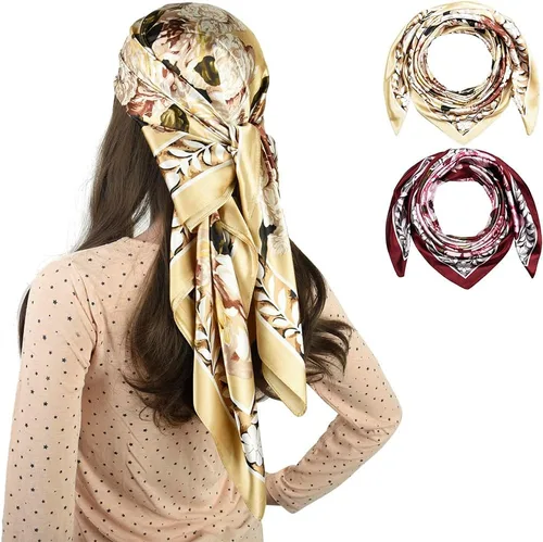 Vista 114 de corciova - Bufanda cuadrada grande para mujer, diadema sedosa para cabello rizado, lazo para dormir por la noche, bandana a la moda, 35 x 35
