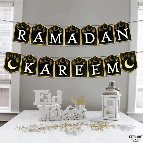 Vista 6 de KatchOn, Ramadan Kareem Banner - 10 pies, negro y dorado, cartulina, rectangular