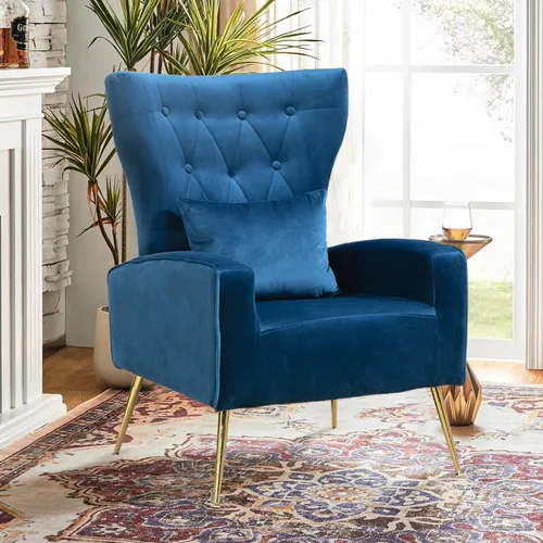 Vista 14 de Silla decorativa de terciopelo con respaldo abatible y cojín lumbar, sillón moderno para sala de estar/dormitorio, silla lateral de recepción