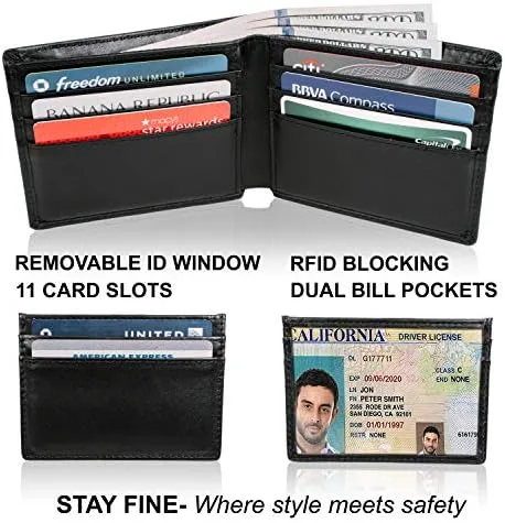Vista 4 de Billetera plegable RFID de cuero para hombre con bolsillo frontal delgado extraíble, Negro -, Classic