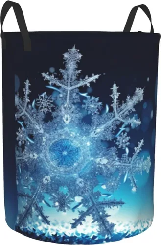 Vista 2 de Blue christmas snowflake print Circular Hamper Waterproof Storage Bin Organizer Basket Laundry Hamper With Handles For Clothes Toys Small