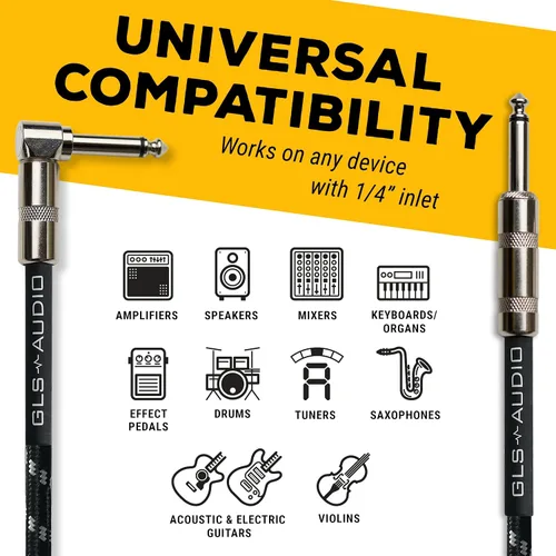 Vista 3 de GLS Audio Cable de instrumento – Cable de amplificador para bajo y guitarra eléctrica – Cable recto a recto para instrumentos de 1/4 de pulgada