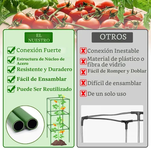 Vista 6 de ZeeDix Jaulas de tomate resistentes de 60 pulgadas para jardín con clips verde-2 por paquete