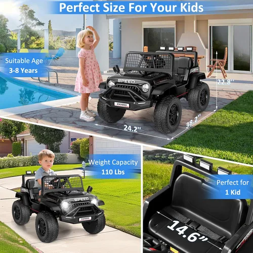 Vista 4 de Hikole - Juguetes de paseo de 24 V para niños grandes, color negro