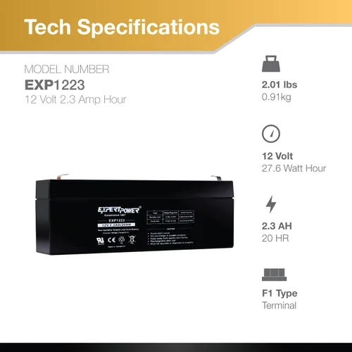 Vista 2 de Batería recargable AGM VRLA de 12V 2.3Ah – Reemplazo para sistemas de alarma, paneles de incendios e iluminación de emergencia – 12 voltios 2.3