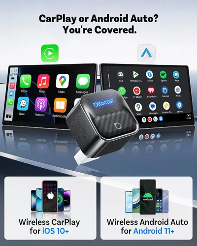 Vista 2 de Ottocast Mini Core, adaptador inalámbrico CarPlay y Android Auto de última generación 2026, WiFi 6 y conexión Bluetooth 5.4 ultra rápida